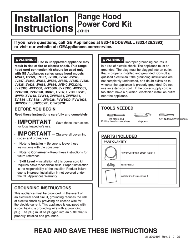 Page 1 of the manual User Manual GE JXHC1