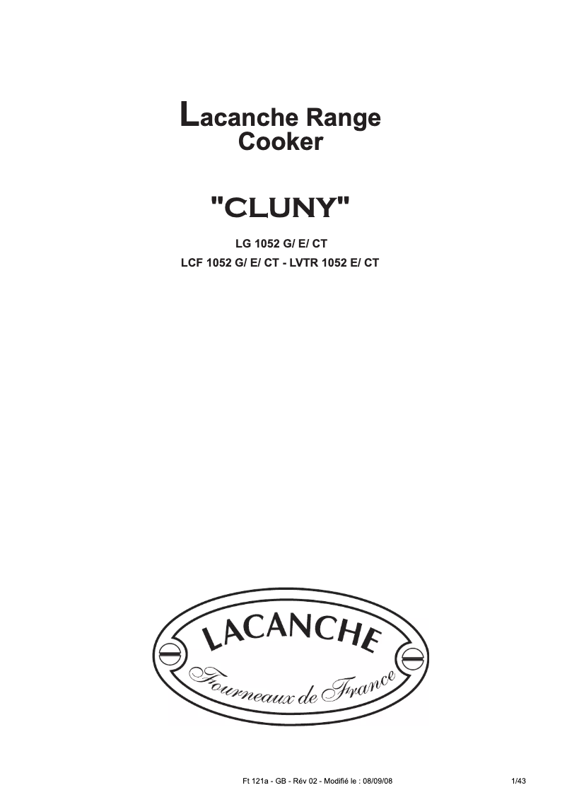 Page n°1 - Manuel utilisateur Lacanche LCF 1052