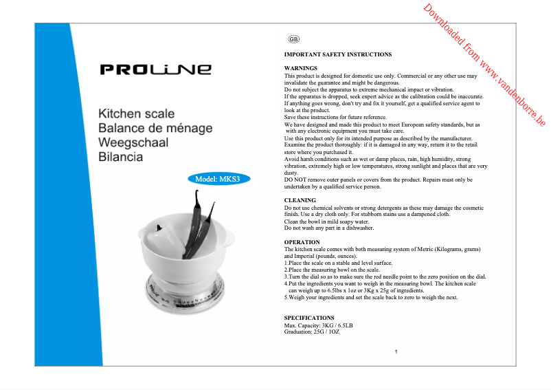 Page n°1 - Manuel utilisateur Proline MKS 3
