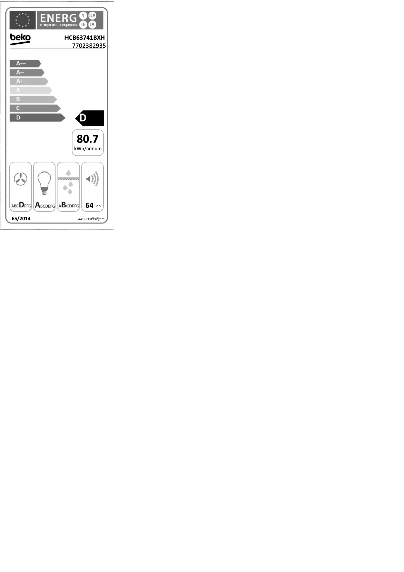 Page n°1 - Label énergétique Beko HCB63741BXH