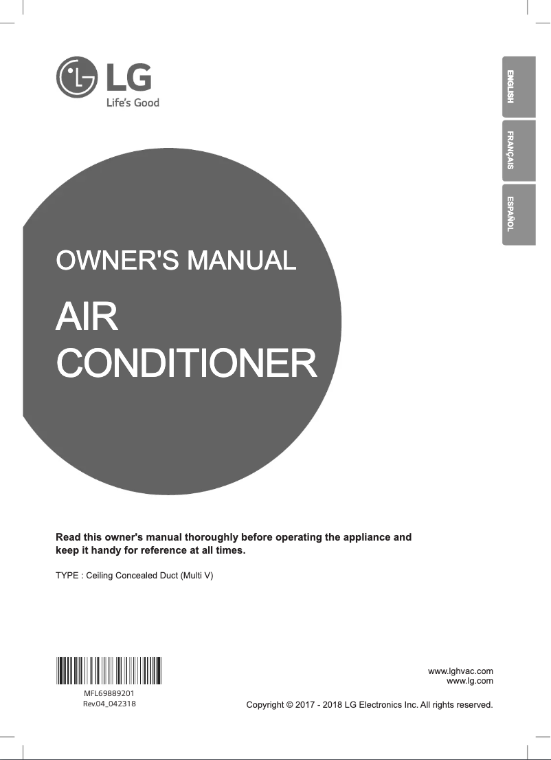 Page 1 de la notice Manuel utilisateur LG ARNU183B4G2