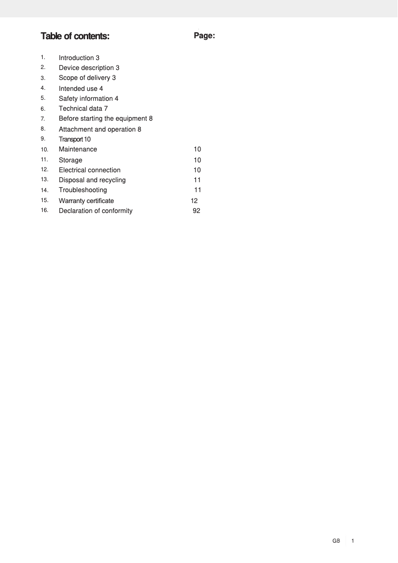 Page n°1 - Manuel utilisateur Parkside PZKS 1500 A1