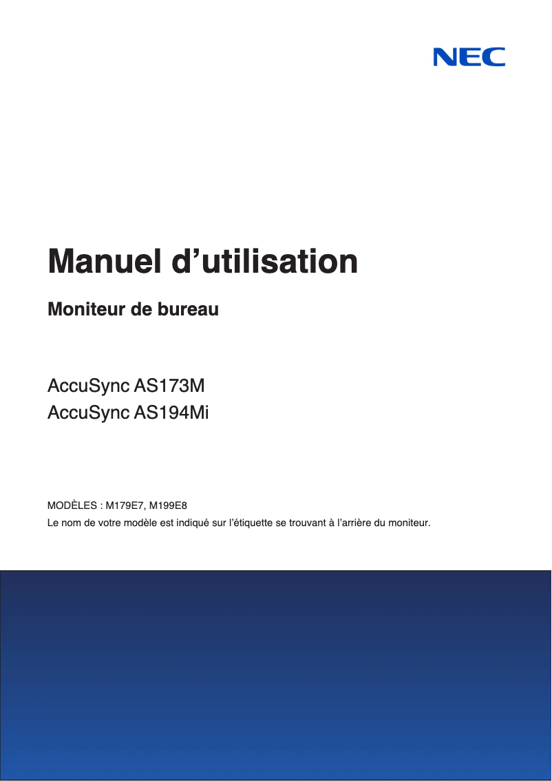 Page 1 de la notice Manuel utilisateur NEC AccuSync AS173M