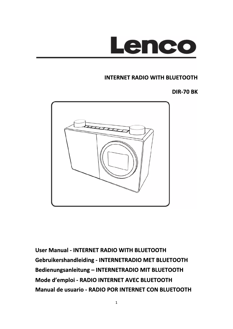 Page 1 de la notice Manuel utilisateur Lenco DIR-70