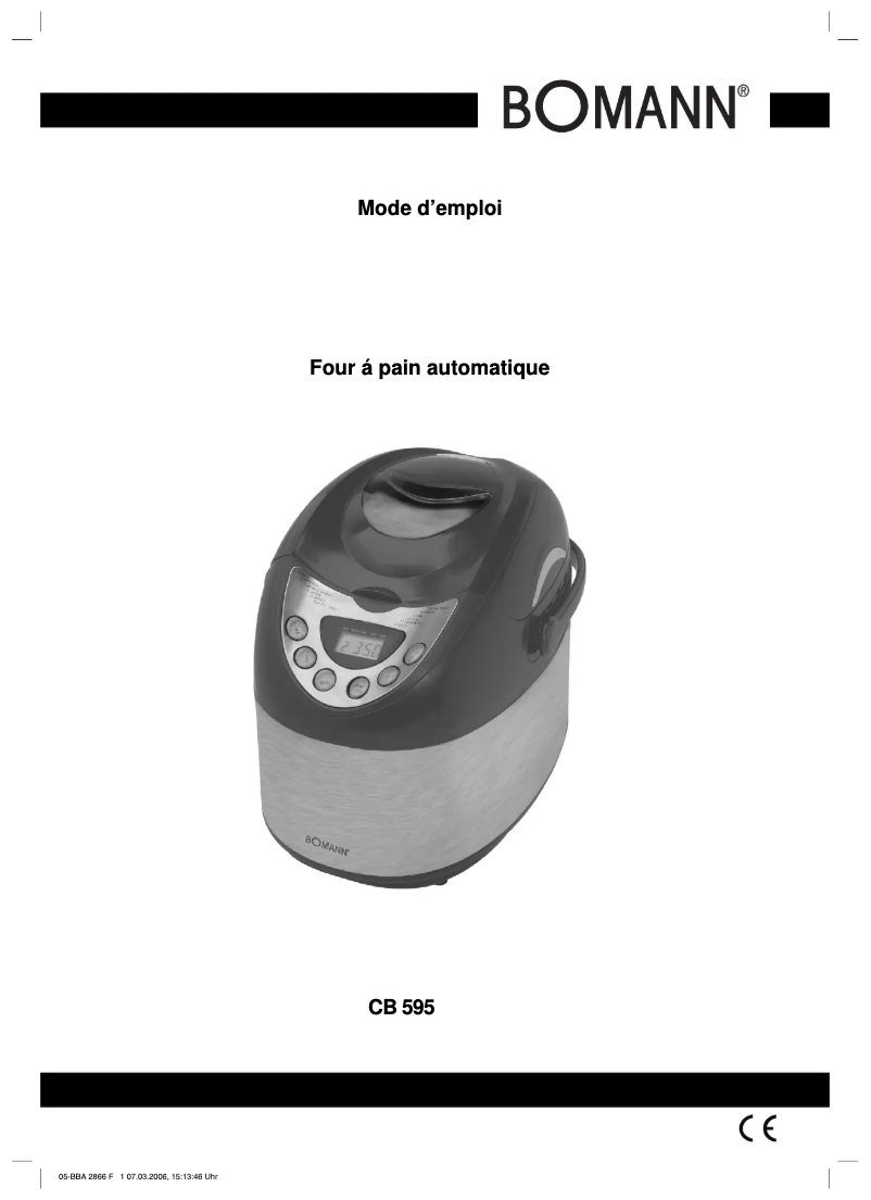 Page 1 de la notice Manuel utilisateur Bomann CB 595