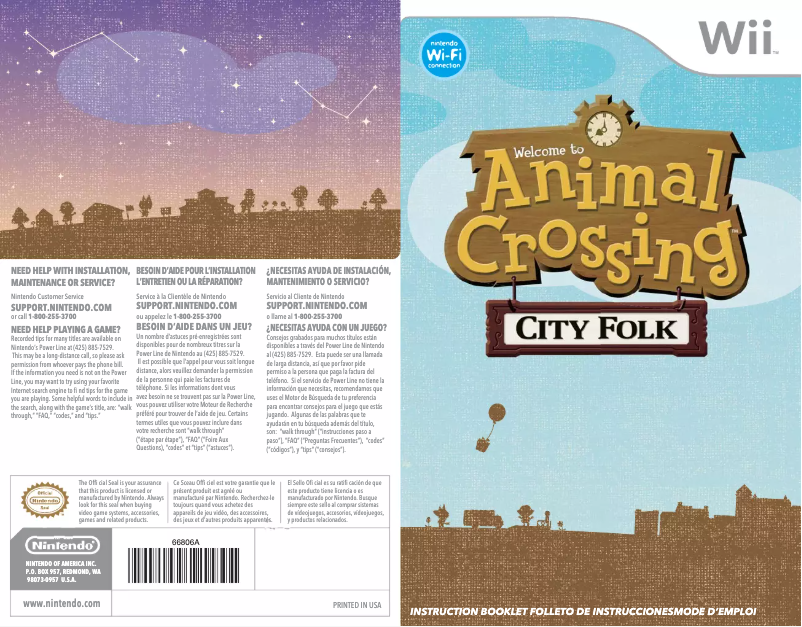 Page 1 de la notice Manuel utilisateur Nintendo Animal Crossing - City Folk (Wii)