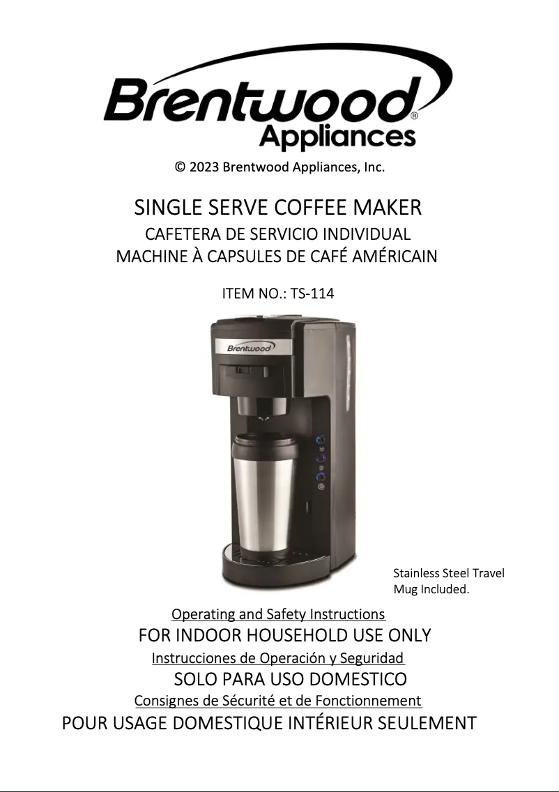 Page 1 de la notice Manuel utilisateur Brentwood TS-114