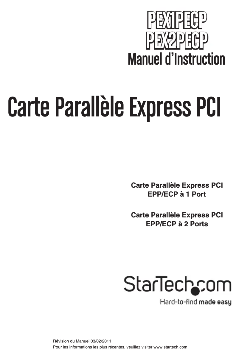 Page 1 de la notice Manuel utilisateur StarTech.com PEX2PECP
