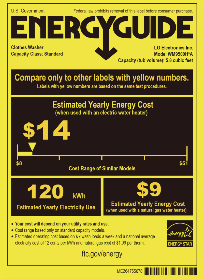Page 1 of the manual Energy Label LG WM9500HKA
