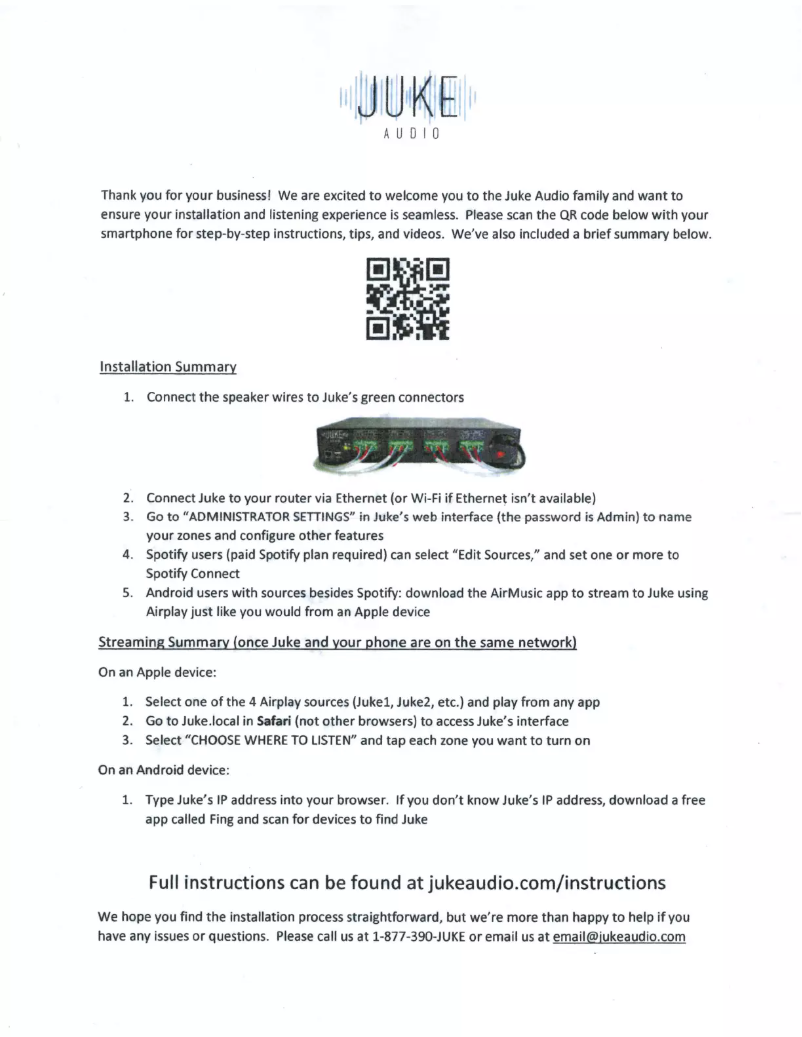 Page 1 de la notice Manuel utilisateur Juke Audio Juke-6