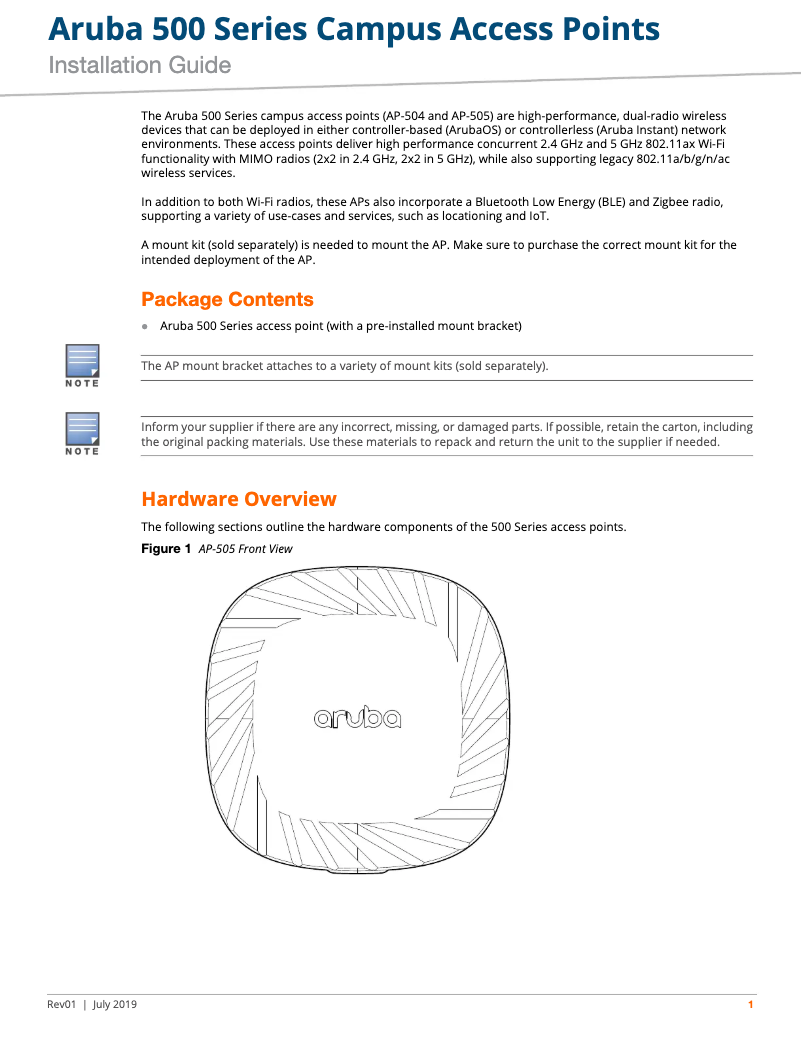 Page n°1 - Manuel utilisateur Aruba AP-504
