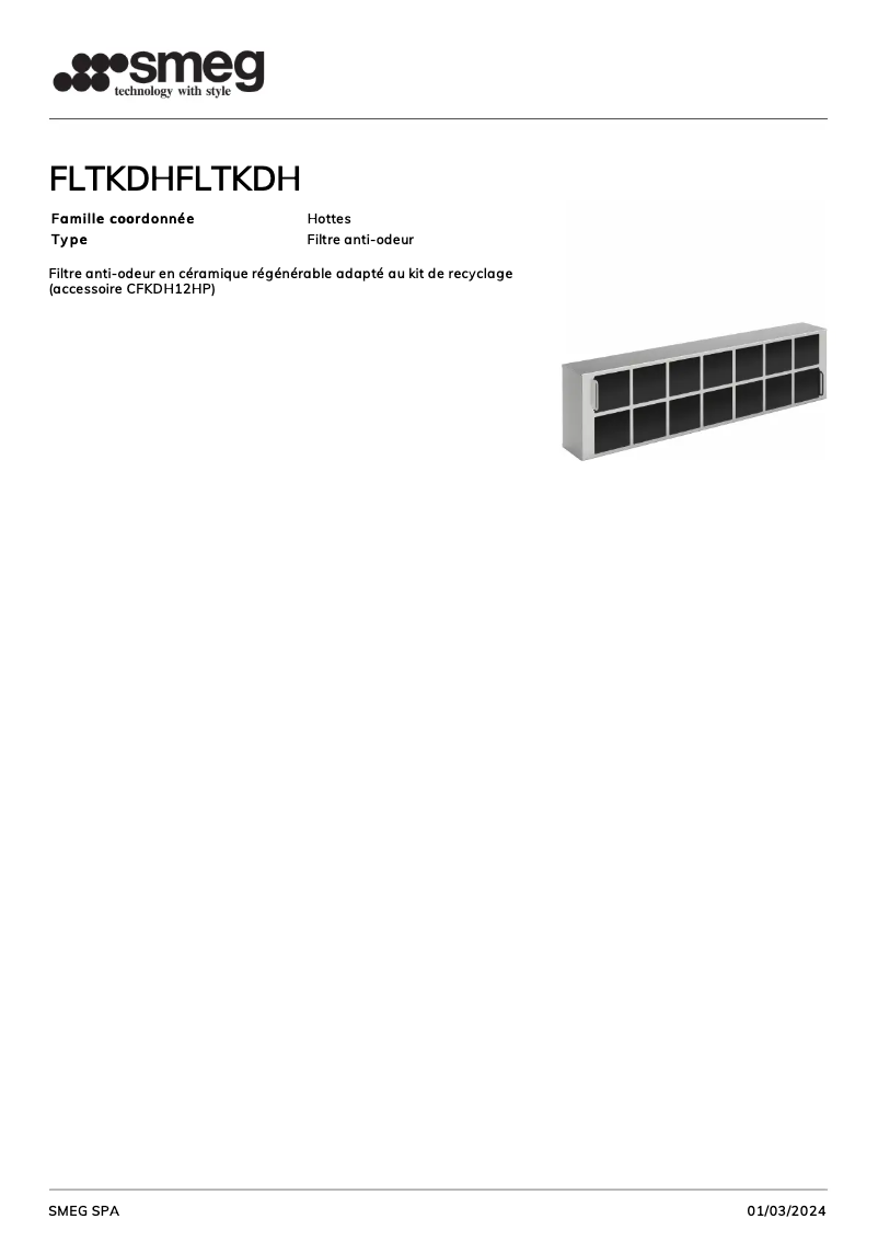 Page 1 de la notice Fiche technique Smeg FLTKDH