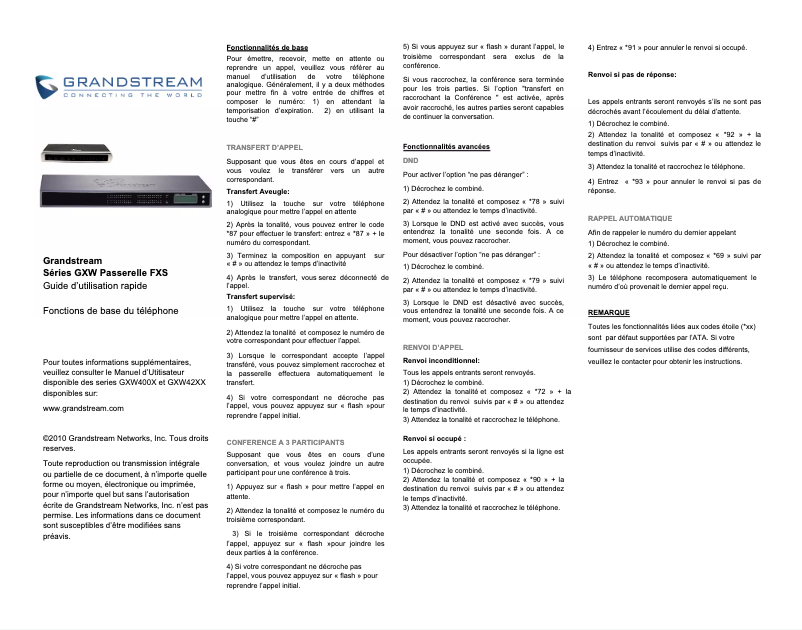 Page n°1 - Manuel utilisateur Grandstream GXW4008