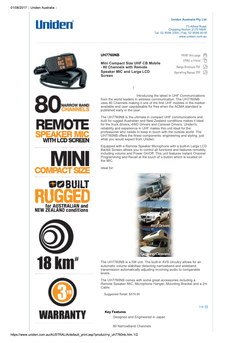 Image de la première page du manuel de l'appareil UH7760NB