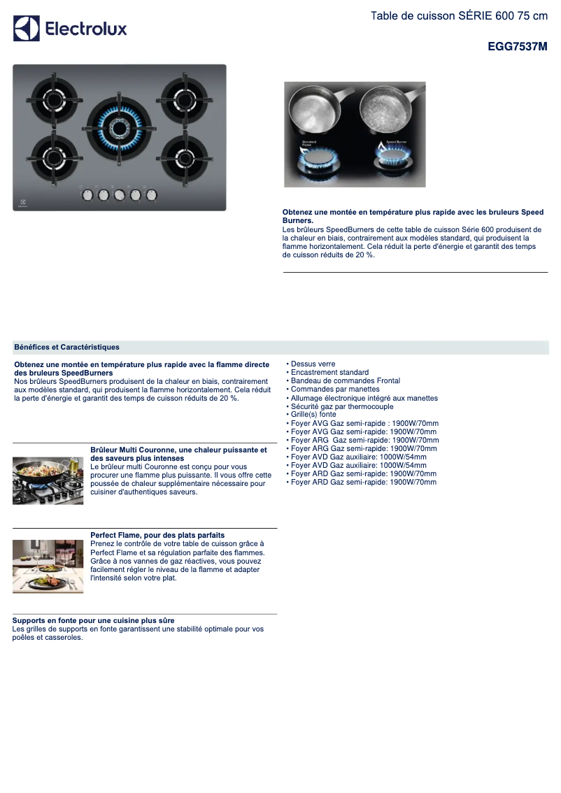 Page 1 de la notice Fiche technique Electrolux EGG7537M