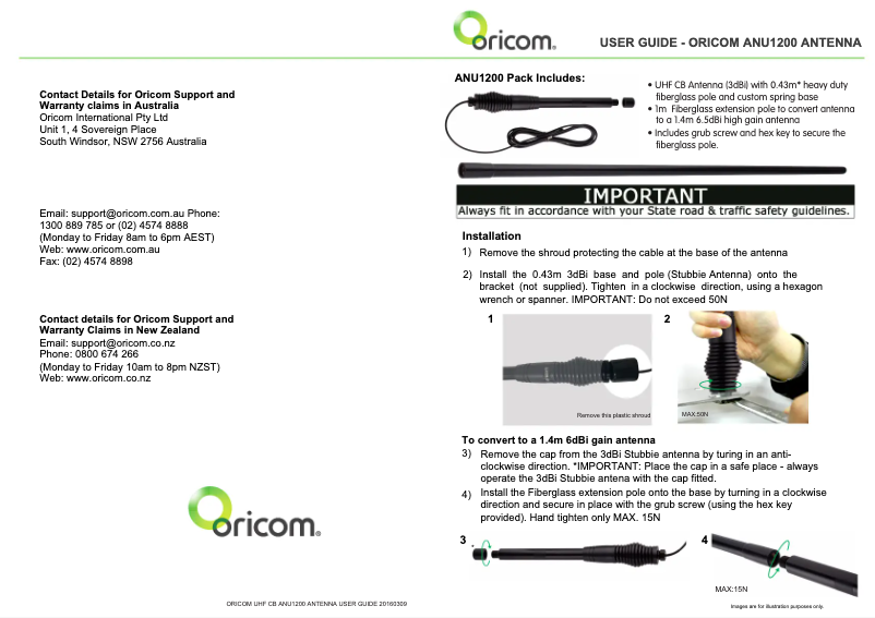 Page n°1 - Manuel utilisateur Oricom ANU1200