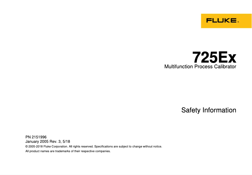 Page n°1 - Instructions de sécurité Fluke 725Ex