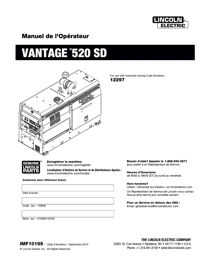 Página 1 del manual Manual de usuario Lincoln Electric Vantage 520 SD