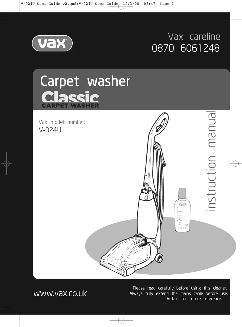 Página 1 del manual Manual de usuario Vax Rapide V-024A