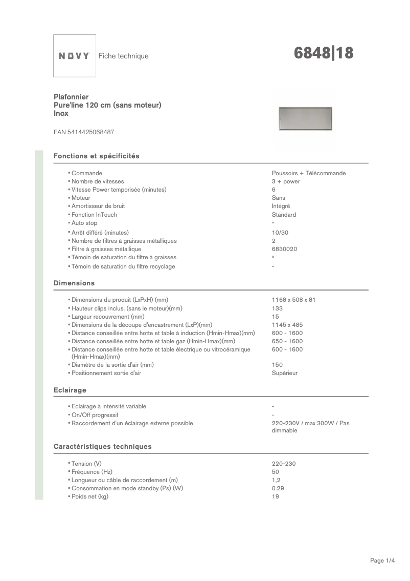 Page n°1 - Fiche technique Novy Pure'line 6848