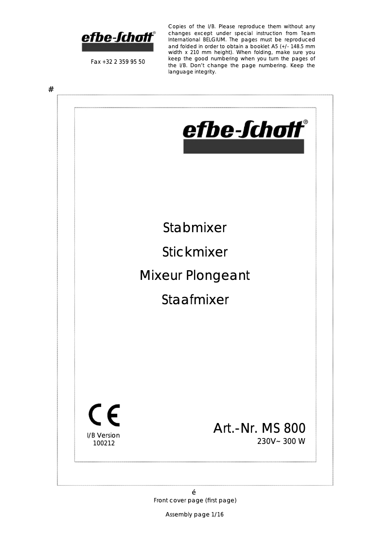 Page 1 de la notice Manuel utilisateur Efbe-Schott MS 800