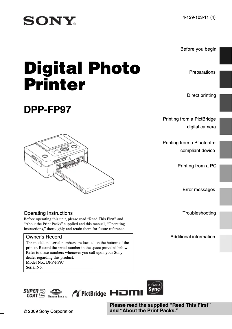 Page n°1 - Manuel utilisateur Sony DPP-FP97