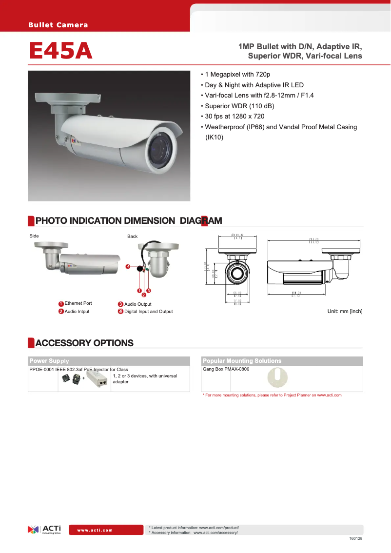 Page n°1 - Fiche technique ACTi E45A
