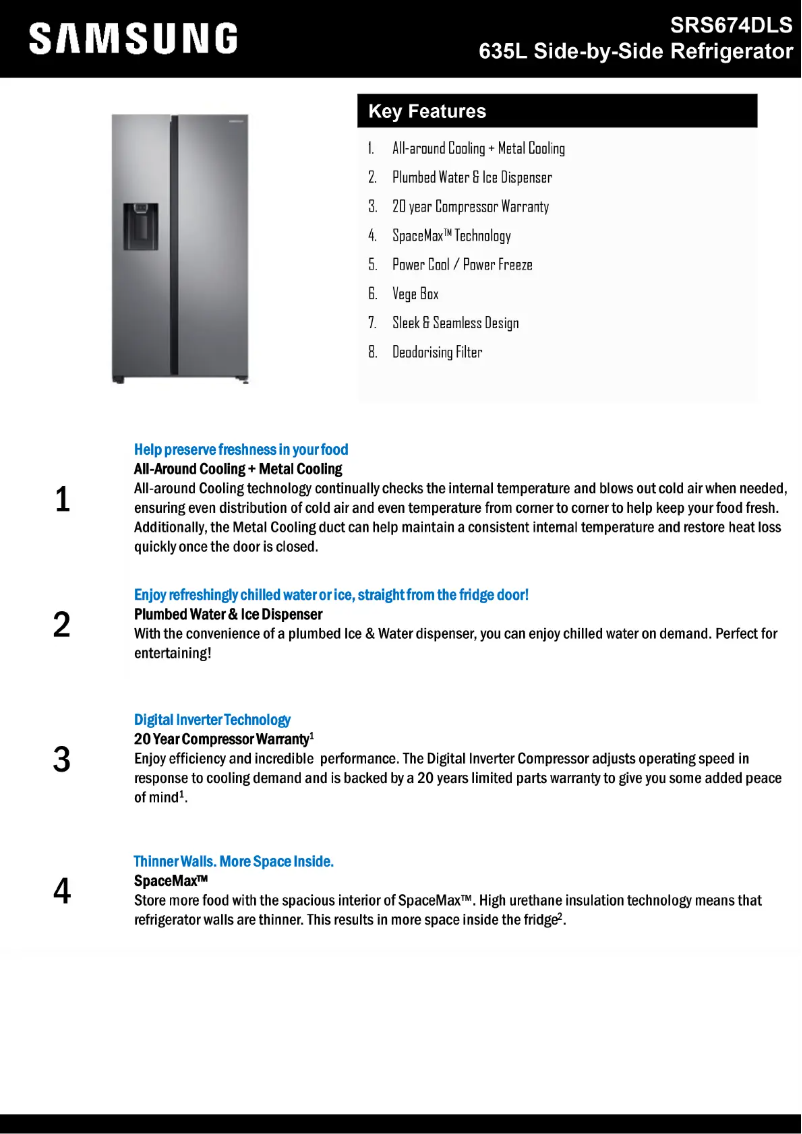 Page 1 de la notice Fiche technique Samsung SRS674DLS