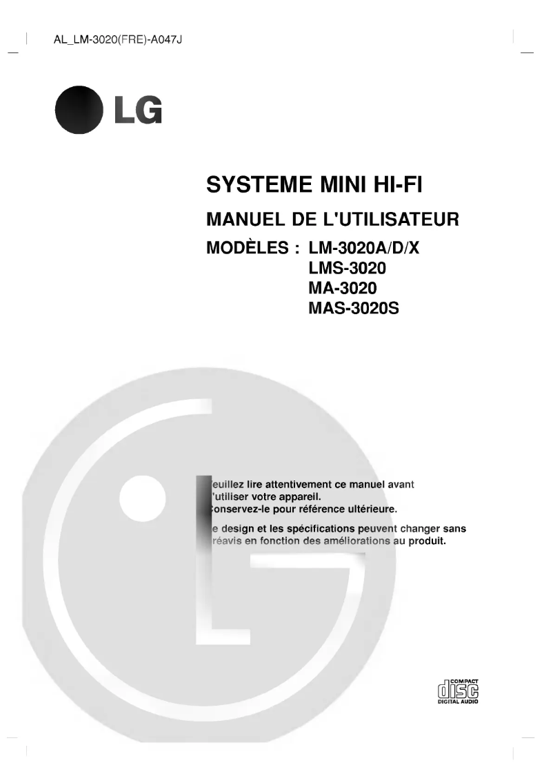 Page 1 de la notice Manuel utilisateur LG LM-3020A