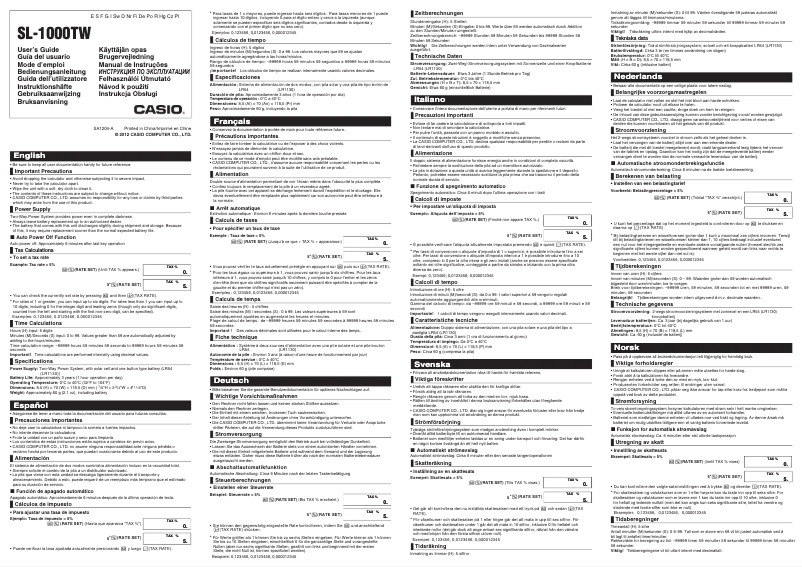 Page 1 de la notice Manuel utilisateur Casio SL-1000TW