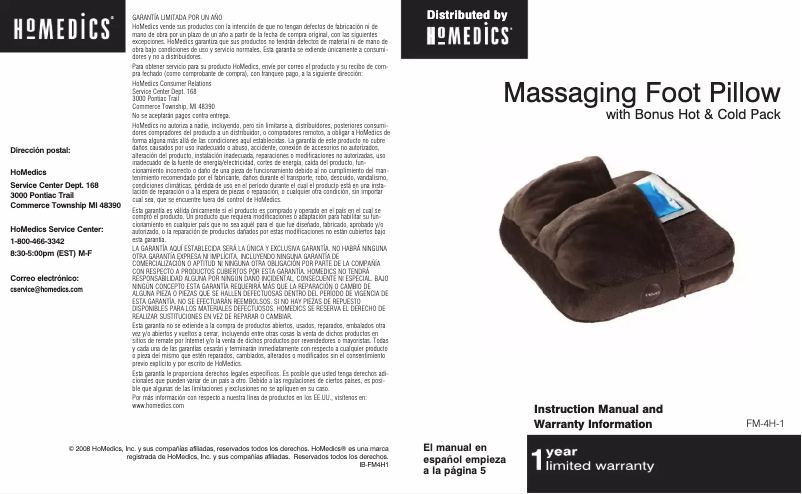 Page 1 de la notice Manuel utilisateur Homedics FM-4H-1