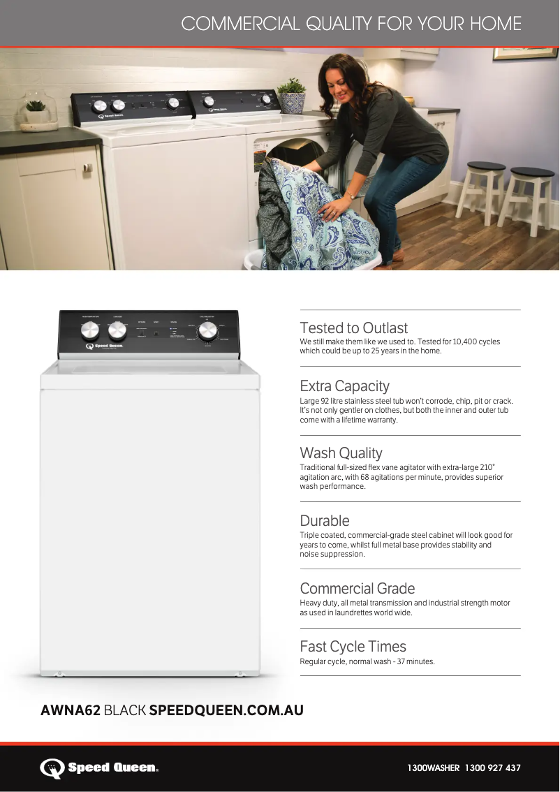 Page 1 de la notice Fiche technique Speed Queen AWNA62