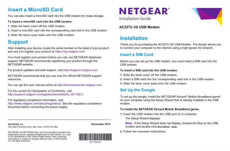 Page 1 de la notice Guide d'installation Netgear AirCard AC327U