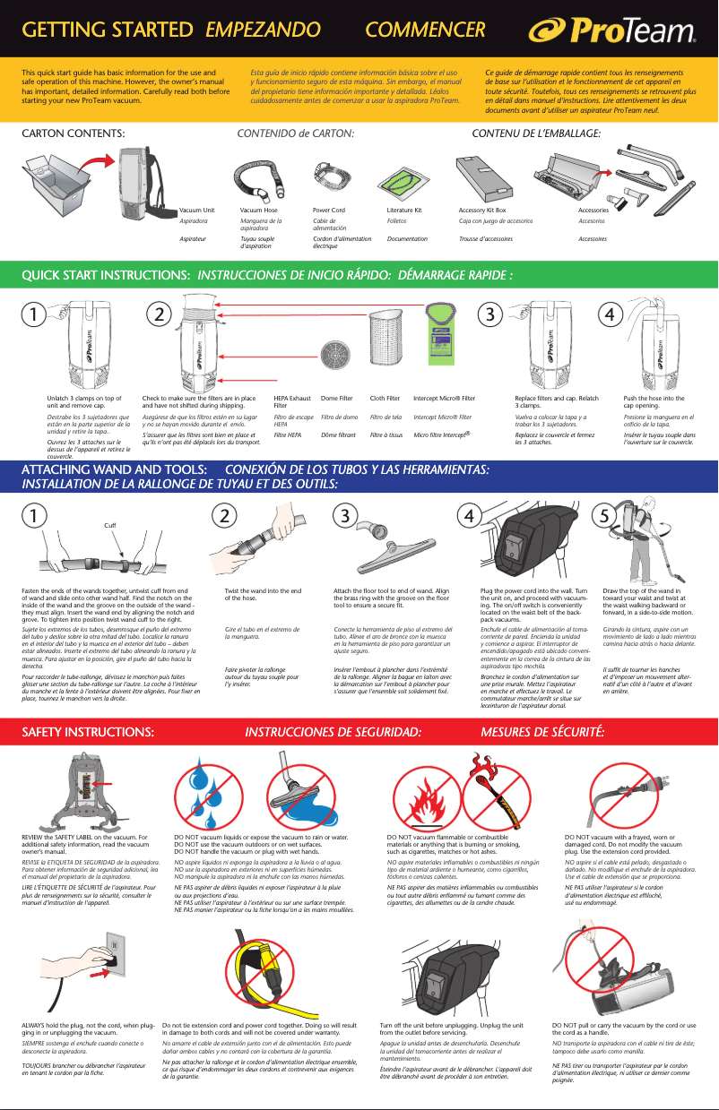 Página 1 del manual Guía de inicio rápido ProTeam Super Coach Pro 6