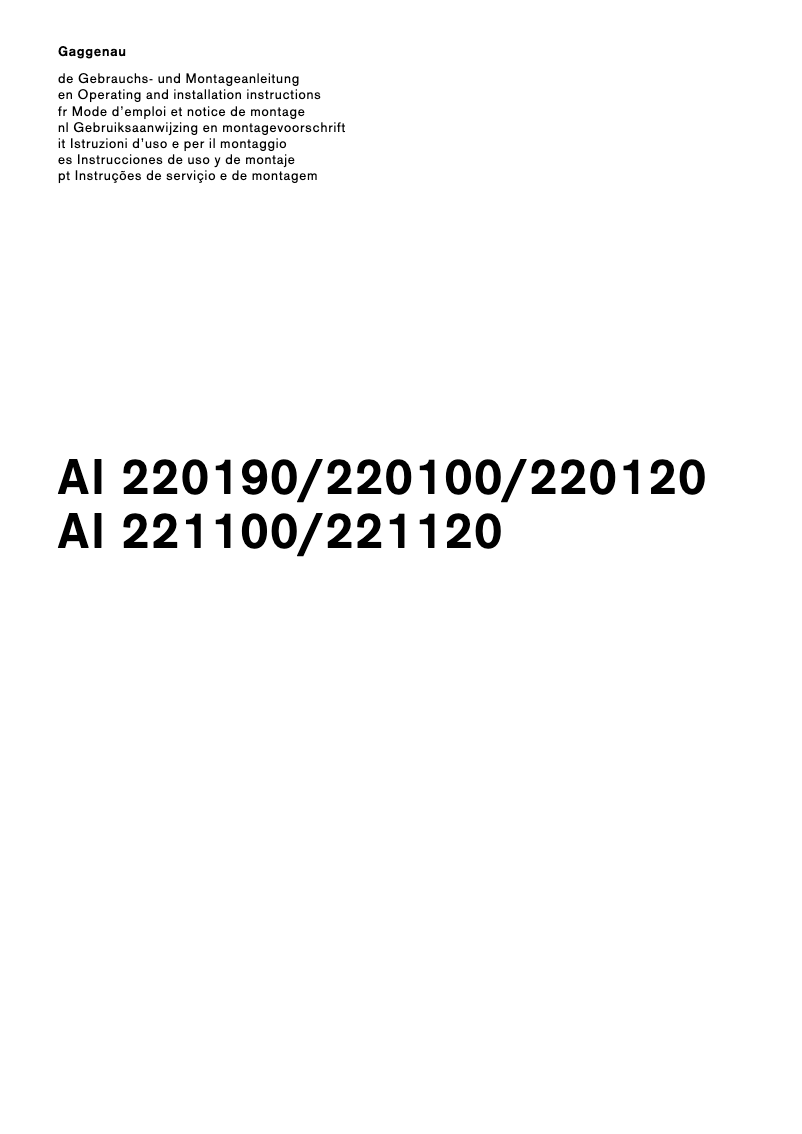 Page 1 de la notice Manuel utilisateur Gaggenau AI220100