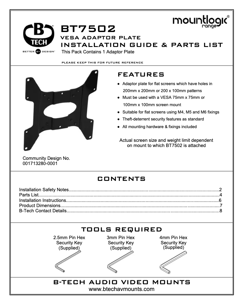 Page 1 de la notice Manuel utilisateur B-Tech BT7502