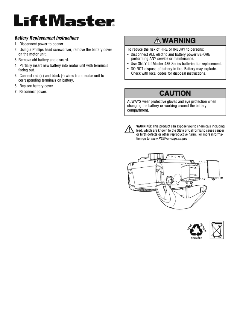 Page 1 de la notice Manuel utilisateur LiftMaster 485LMC