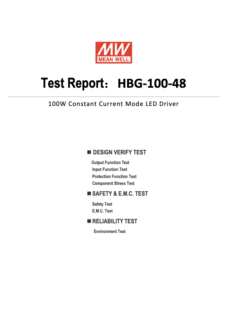 Page 1 de la notice Fiche technique Mean Well HBG-100-48