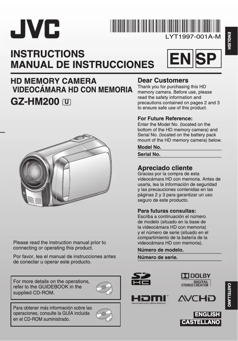 Page n°1 - Manuel utilisateur JVC Everio GZ-HM200