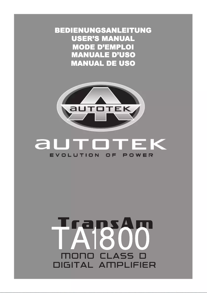 Page n°1 - Manuel utilisateur Autotek TA1800