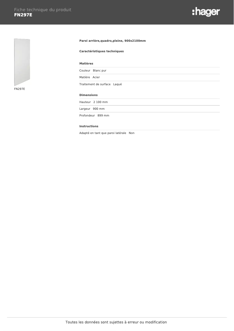 Page n°1 - Fiche technique Hager FN297E