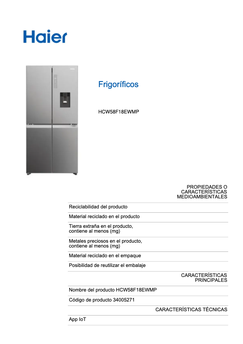 Página 1 del manual Etiqueta energética Haier HCW58F18EWMP