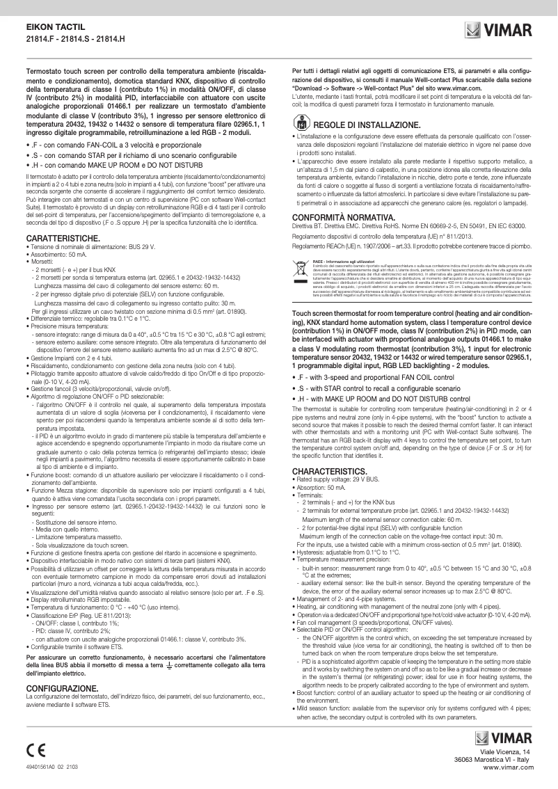 Page n°1 - Instructions / montage Vimar 21814.S.70