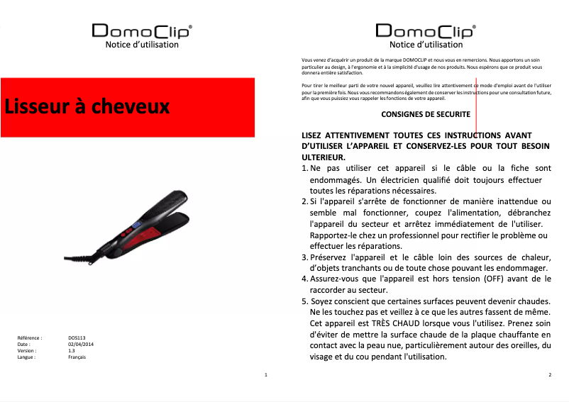 Image de la première page du manuel de l'appareil DOS113