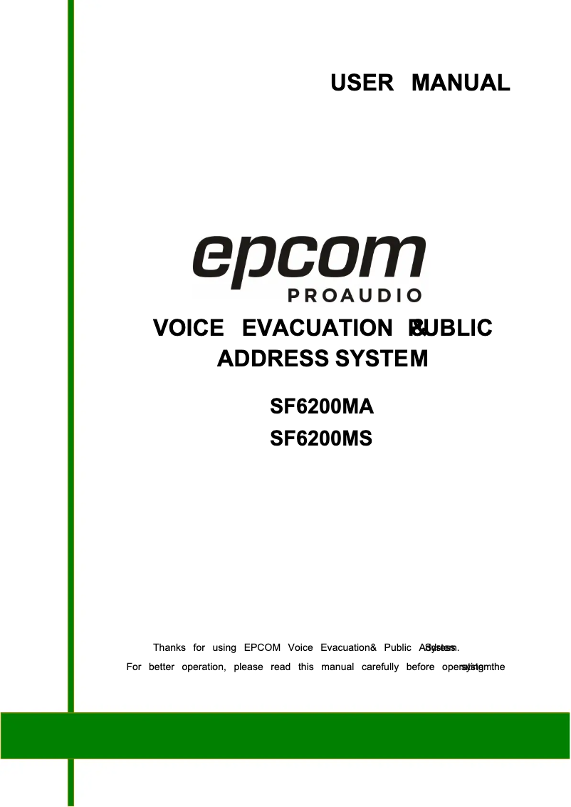 Page 1 de la notice Manuel utilisateur Epcom SF-6200MA