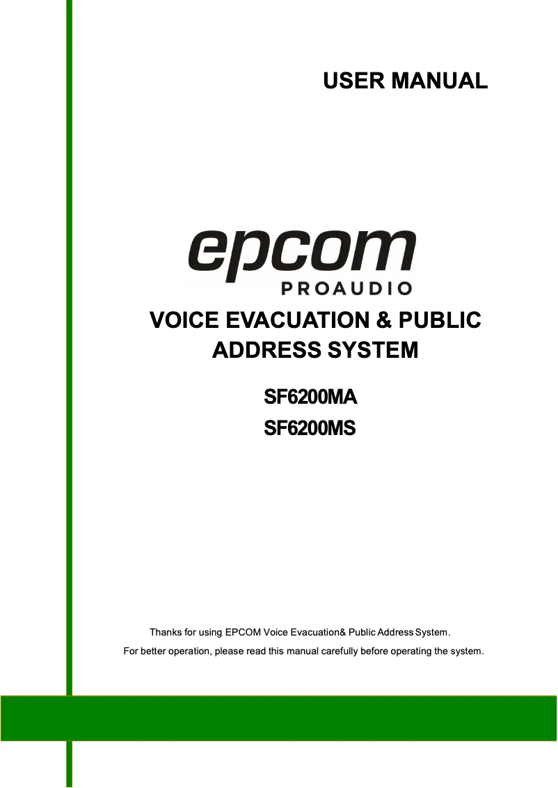 Page n°1 - Manuel utilisateur Epcom SF-6200MA