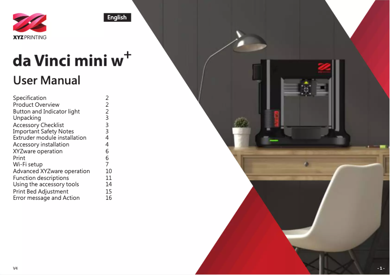 Image de la première page du manuel de l'appareil da Vinci mini w+