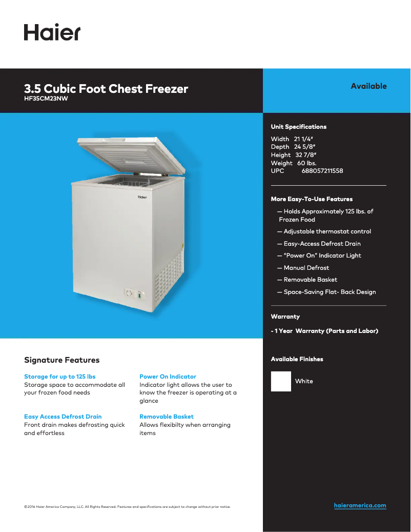 Page 1 de la notice Fiche technique Haier HF35CM23NW