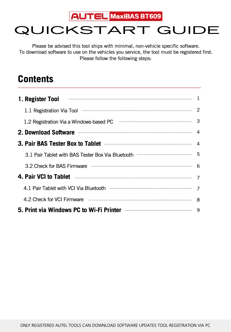 Page 1 de la notice Guide de démarrage rapide Autel MaxiBAS BT609