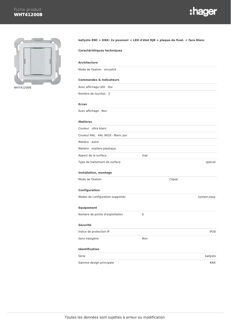 Image de la première page du manuel de l'appareil WHT41200B